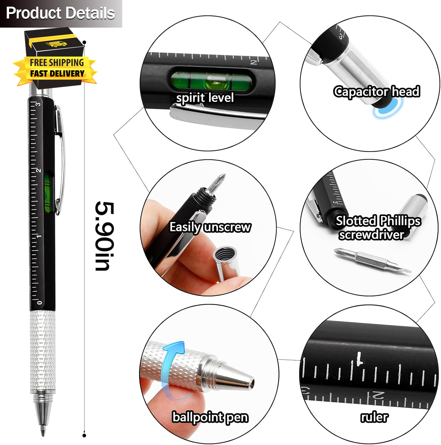 Valentines Day for Him, Multitool Pen 9Pcs Multi-Tool Pen Set, Mens for Fathers