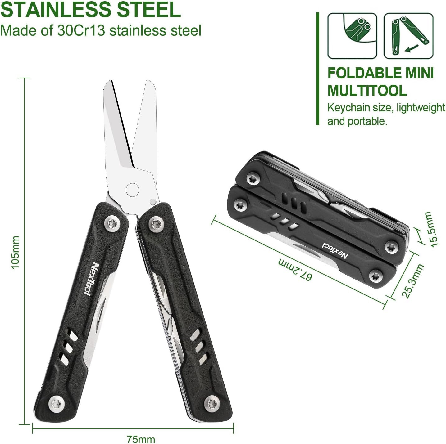 Keychain Multitool, Mini Sailor Scissors, 10 in 1 Mini Multitool with EDC Pocket