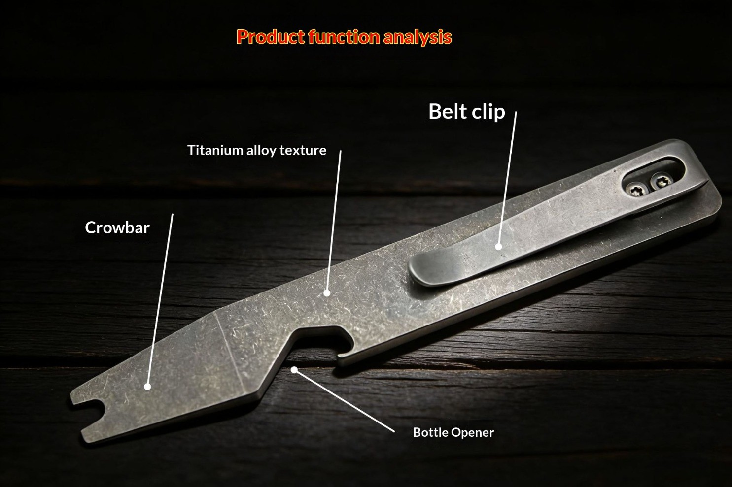 Minimalist TC4 Titanium alloy Pry Bar – with Bottle Opener Multi Tool Back clip