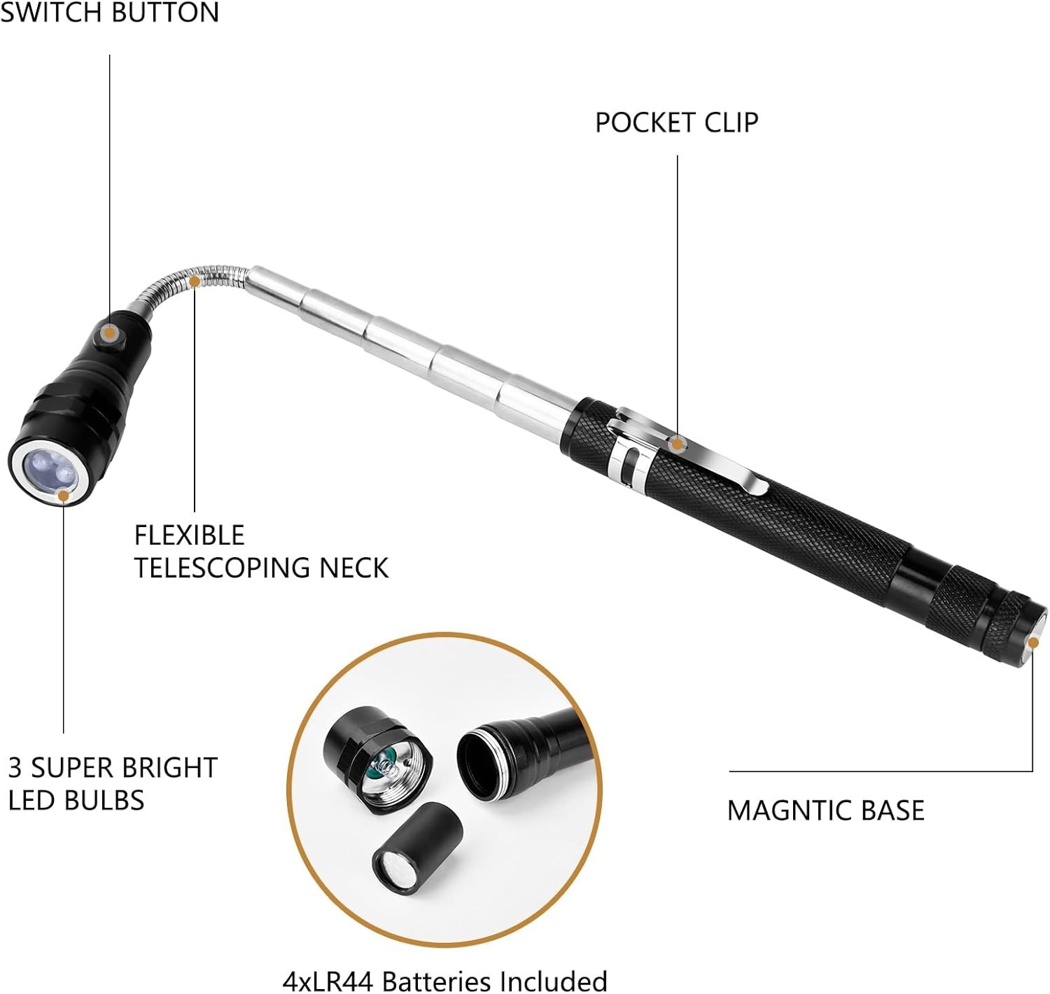 Magnetic Flashlight Fathers Day Dad Gifts for Men: Extendable Magnet Pickup Tool