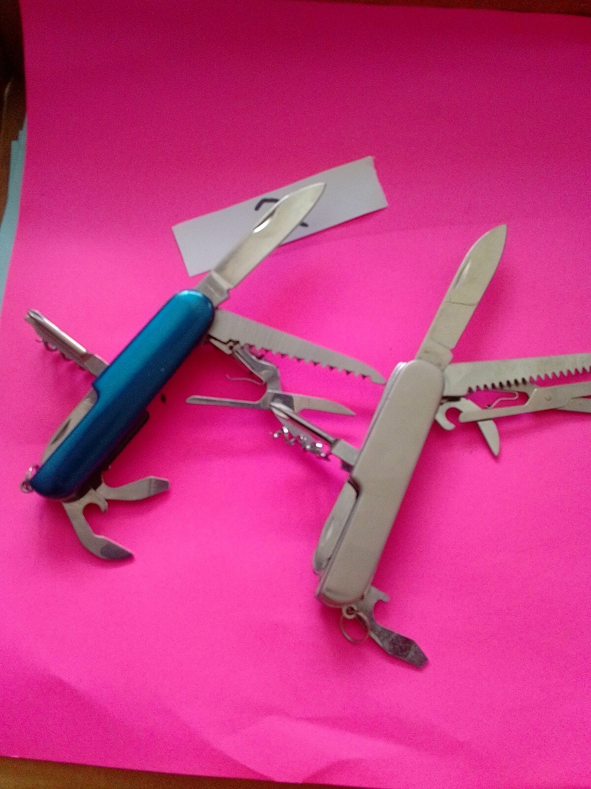 Multi Function Pocket Tool Knife Stainless Steel Lot Of 2 1 Blue 1 Silver