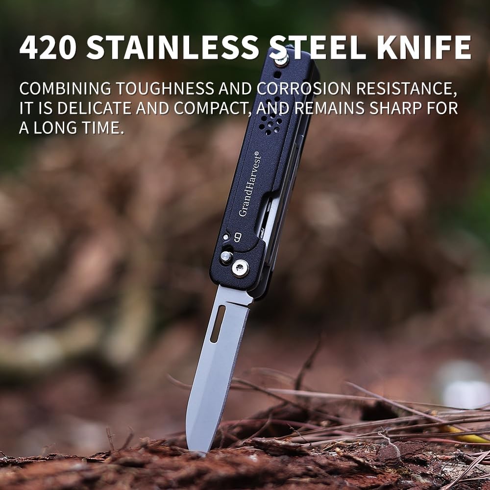 Multi-Function Folding Knife, 9-in-1 Stainless Steel Multi-Tool with Scissors…