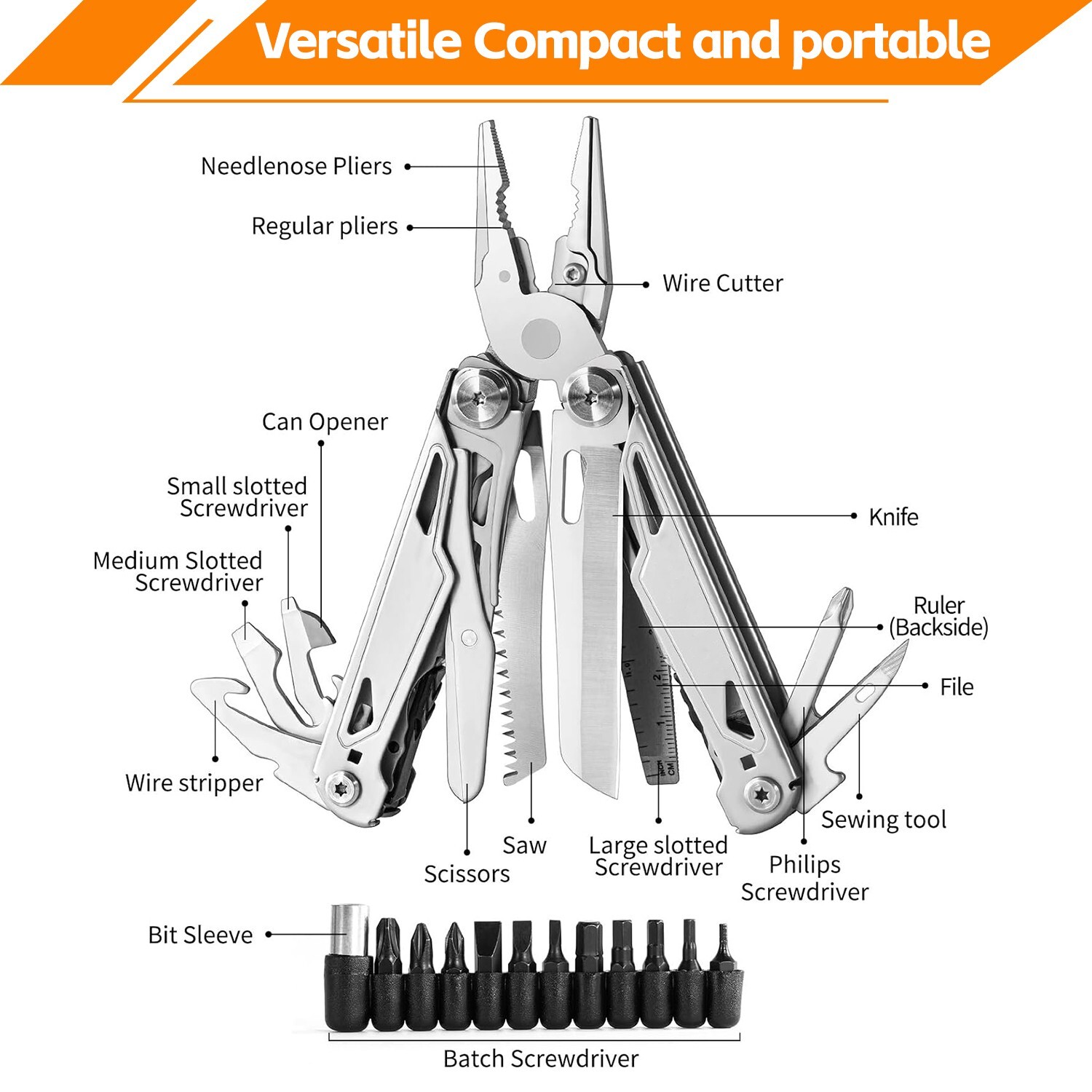 Multi Tool Pliers 16-in-1 Folding Knife Saw Screwdriver Scissors Bottle Opener
