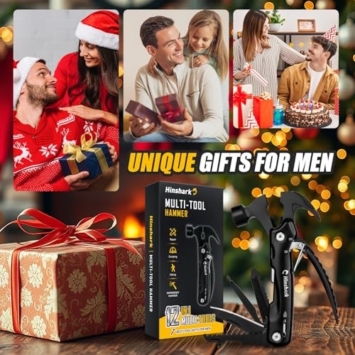 Fathers Day Gift for Husband Dad, Gifts for Men 12 in 1 Hammer Multitool, Black