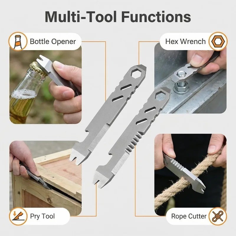 Mini EDC Pry Bar Multi Tool Bottle Opener Hex Wrench Keychain Bike Repair