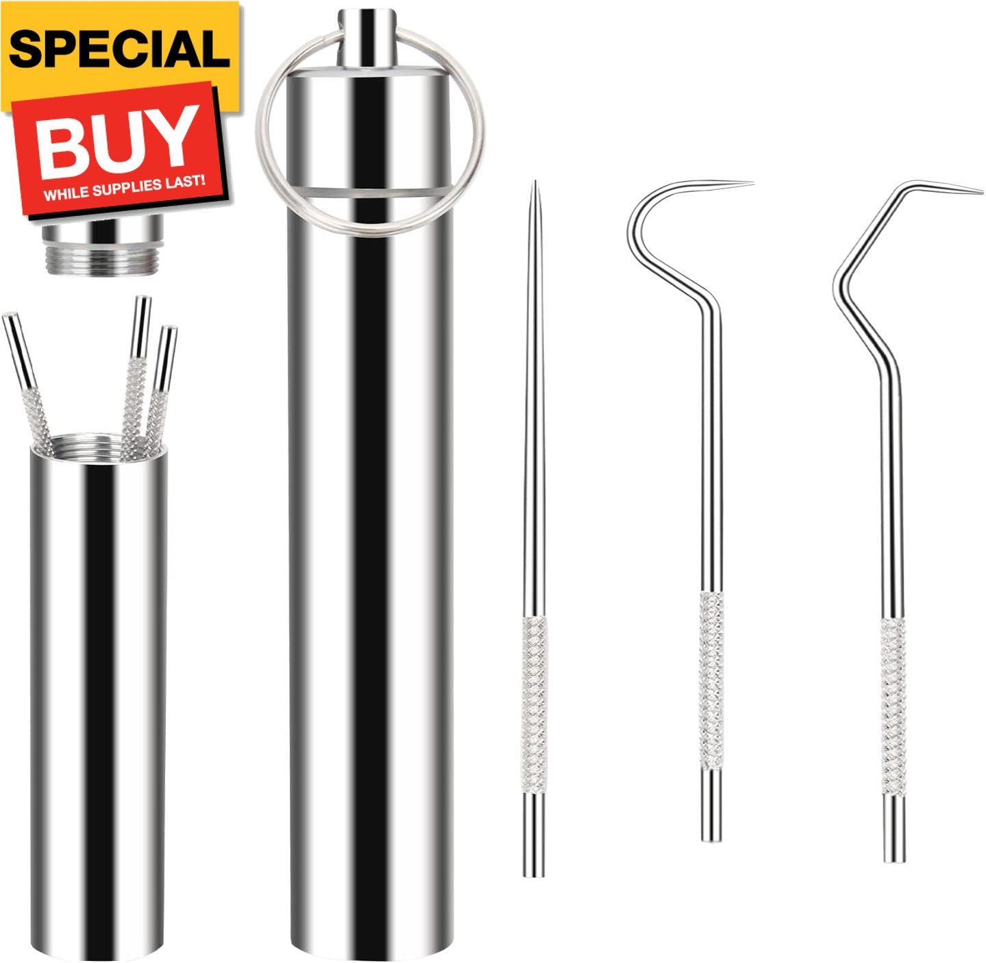 3 Pieces 2 Set Metal Toothpicks Kit, Reusable Toothpick Holder Portable Stainles