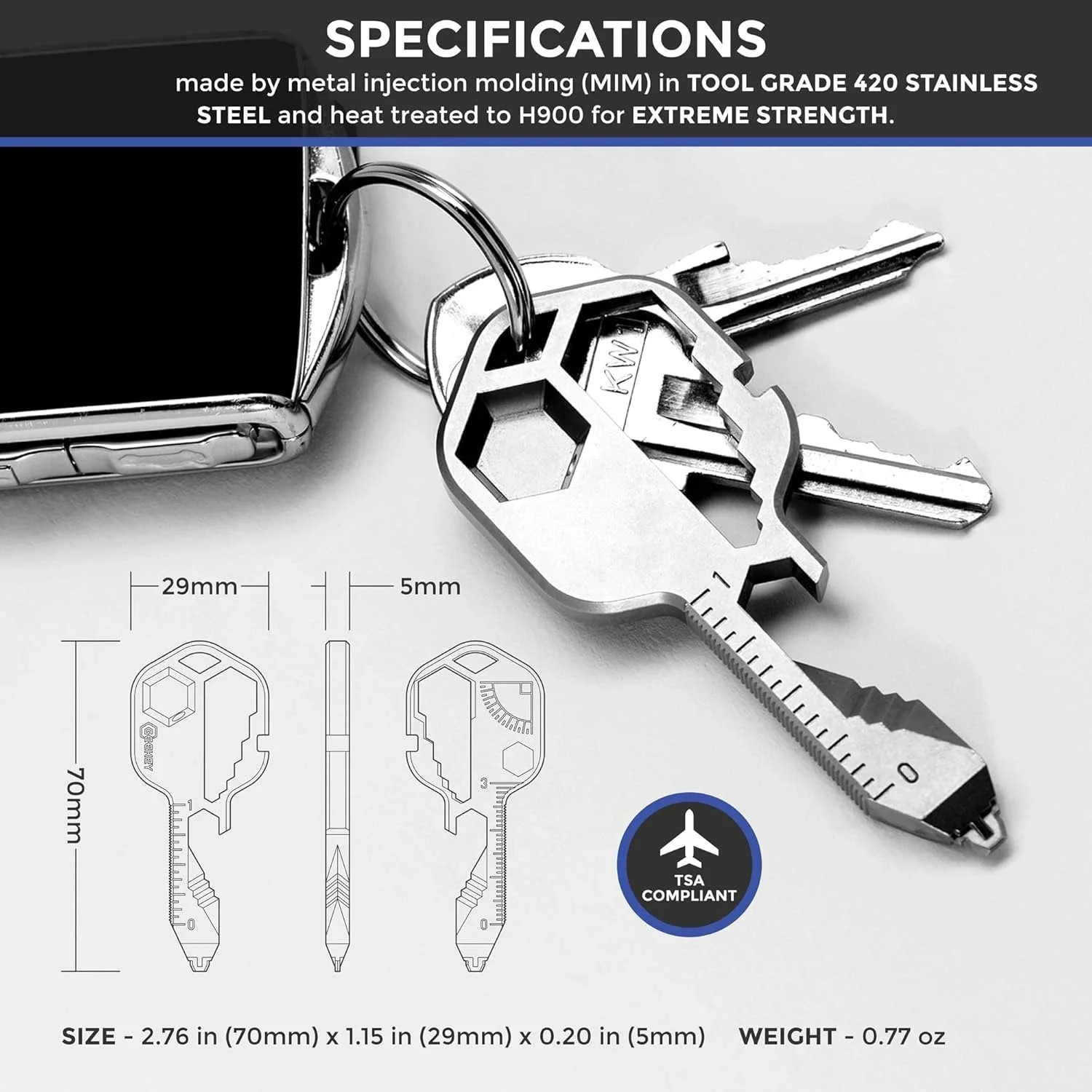 Multi-tool | Original Key Shaped Pocket Tool | Stainless Steel Keychain Utility