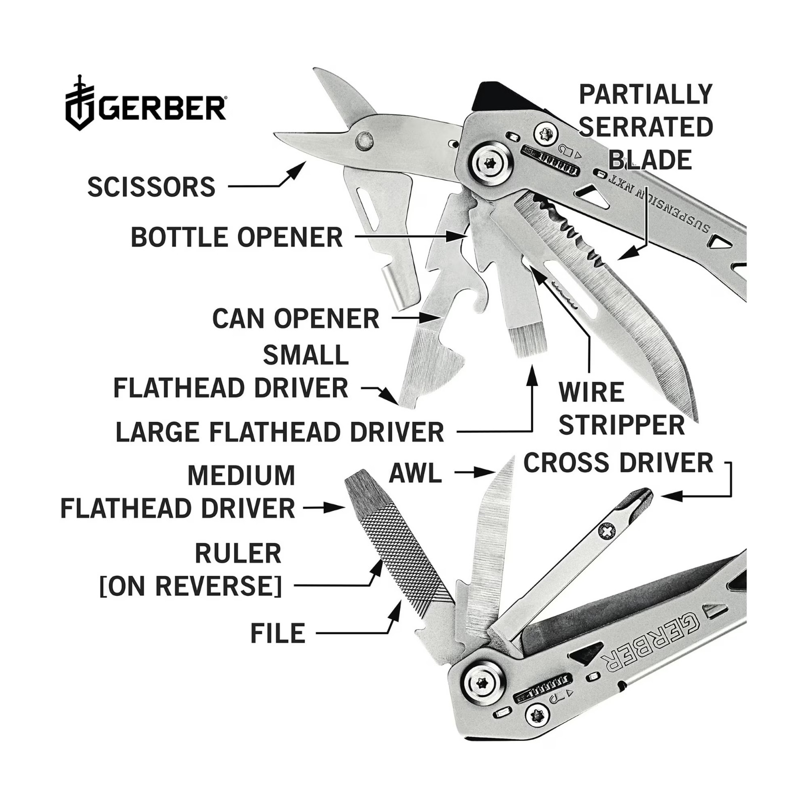 Gerber Suspension NXT 15-in-1 Multi-Tool EDC Stainless Steel Silver