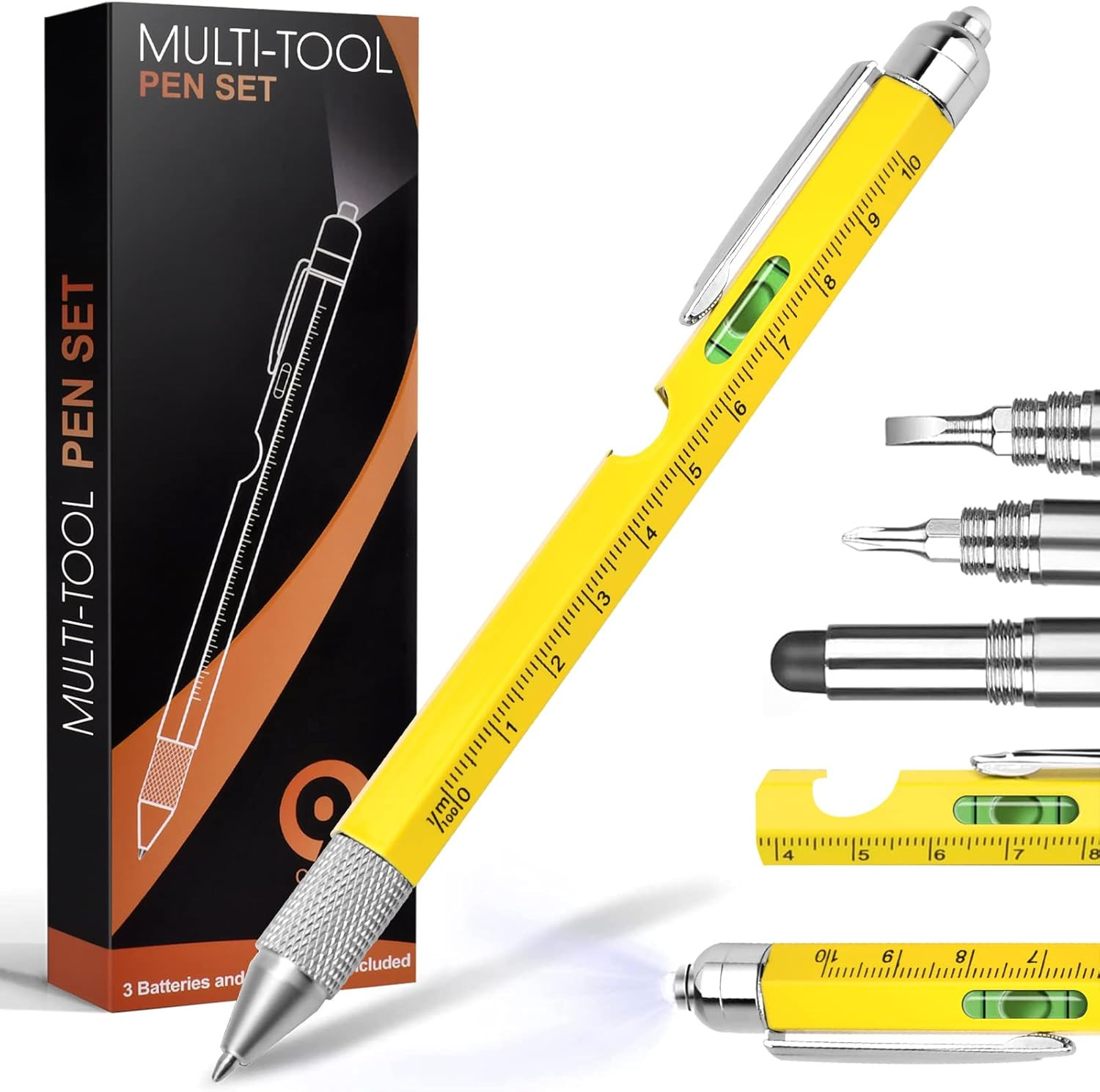 9 in 1 Multi-Tool Pen for Men, Tools with Ballpoint Pen, Screwdrivers, LED Light