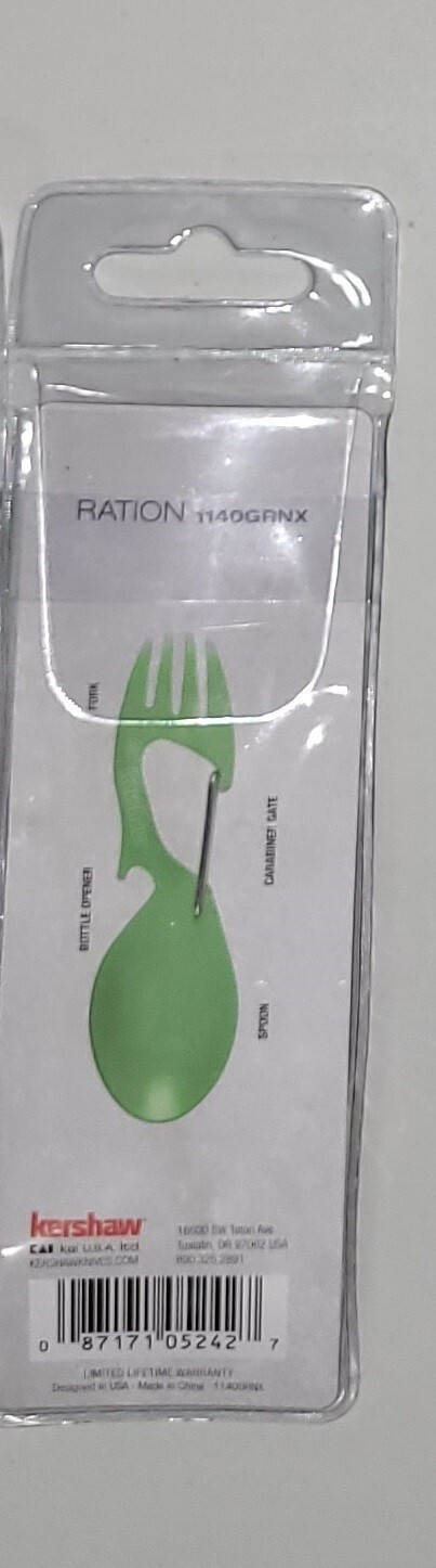 2 Kershaw Ration Multi Tool Spork Spoon Fork Carabiner & Bottle Open 1140 Green