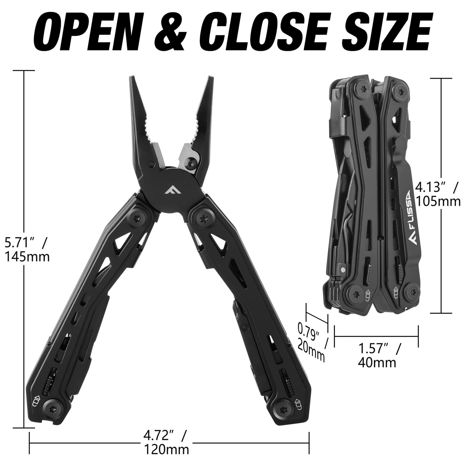 FLISSA 16-in-1 Stainless Steel Multi Tool, Gifts for Men, EDC Multitool Black