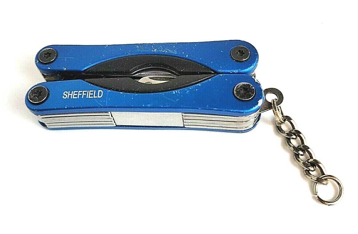 SHEFFIELD Blue Multi-Tool Pliers (philips, bottle opener, knife) – 3″