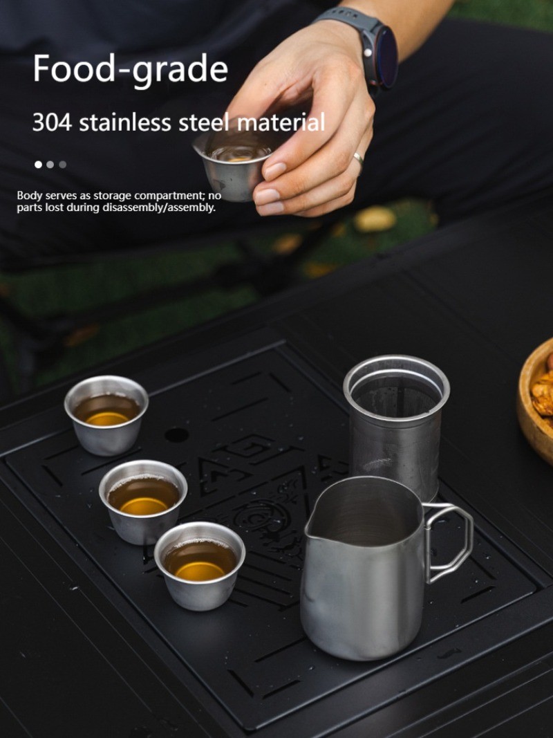 Outdoor 304 stainless steel tea set, portable tea brewing set for travel