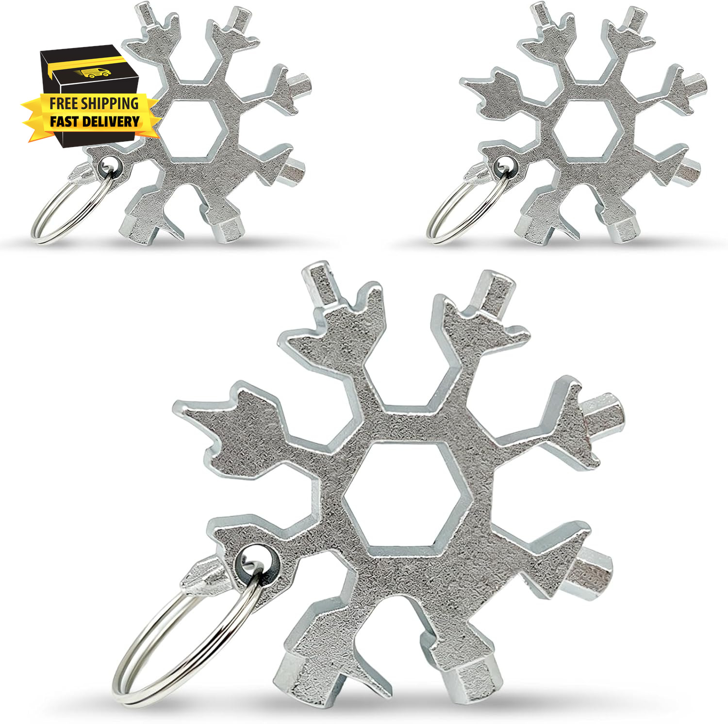 3-Pack Silver Snowflake 18-In-1 Multi Tool, Stainless Steel Pocket Tool with Bot