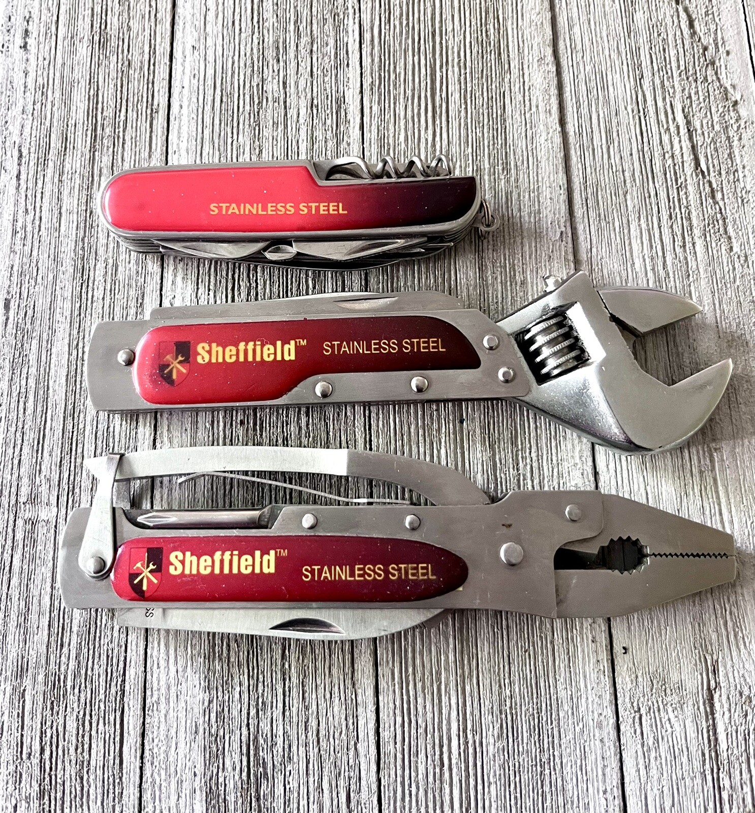 Sheffield Stainless 3 Piece Pocket Knife Tool Kit: Multi-Function Pocket Knives