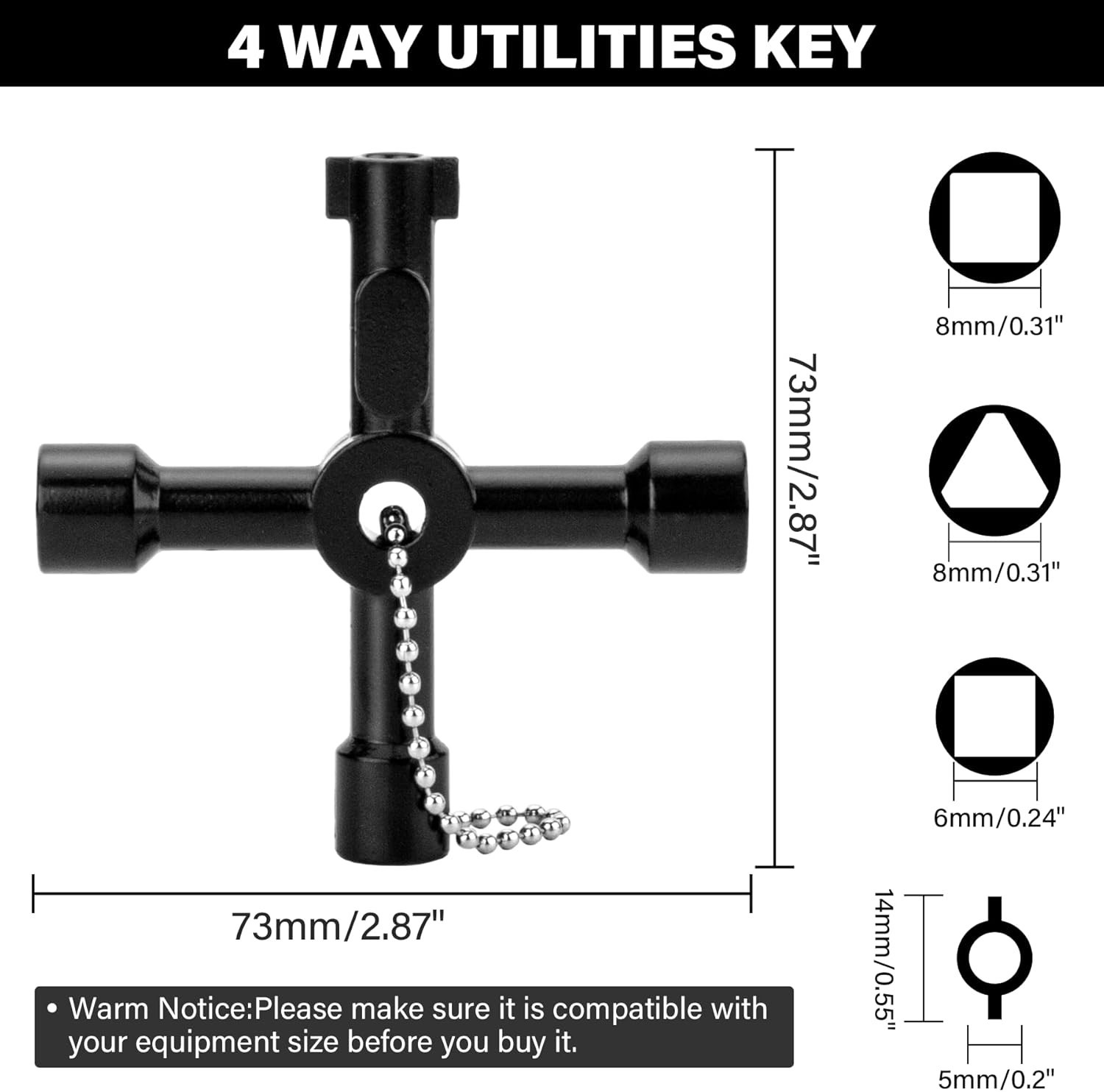 4 Way Zinc Alloy Water Key for Plumbers and Electricians – Compact & Stylish
