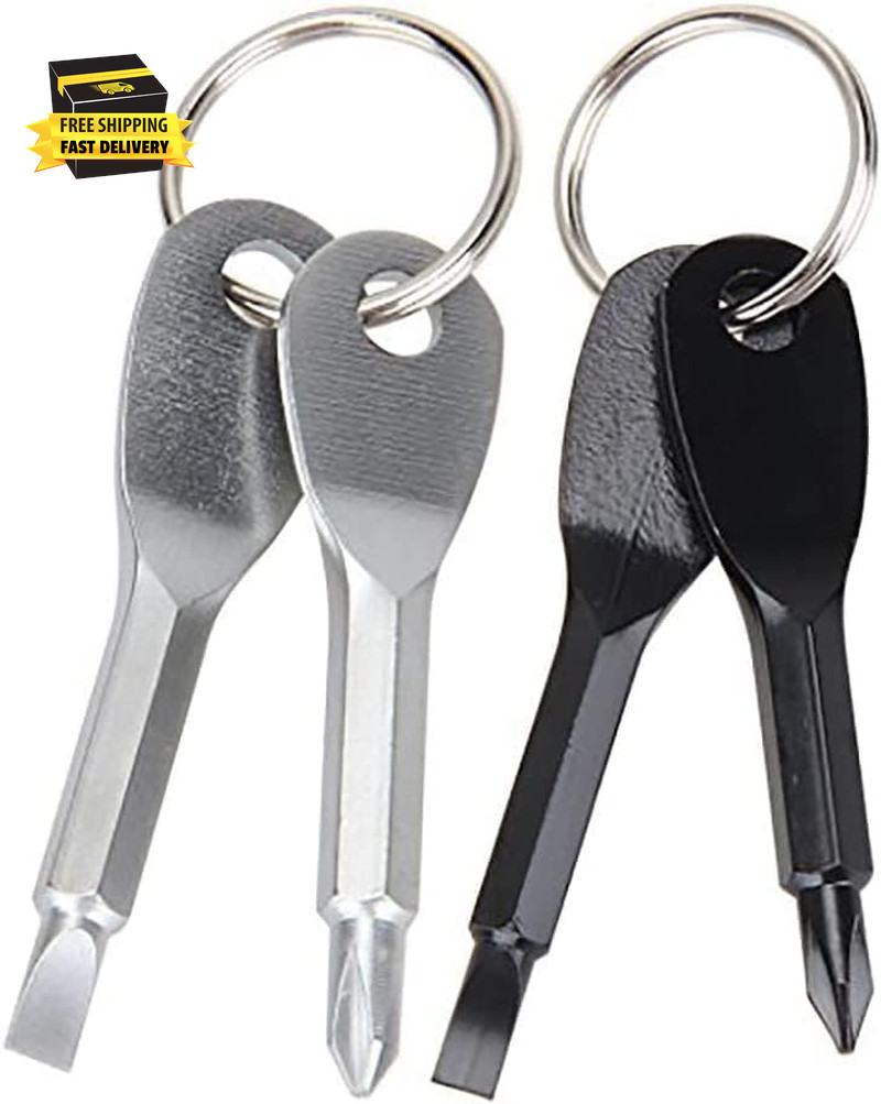 4PCS Mini Pocket Screwdriver Set Keychain Outdoor Tool Kit Stainless Steel Black