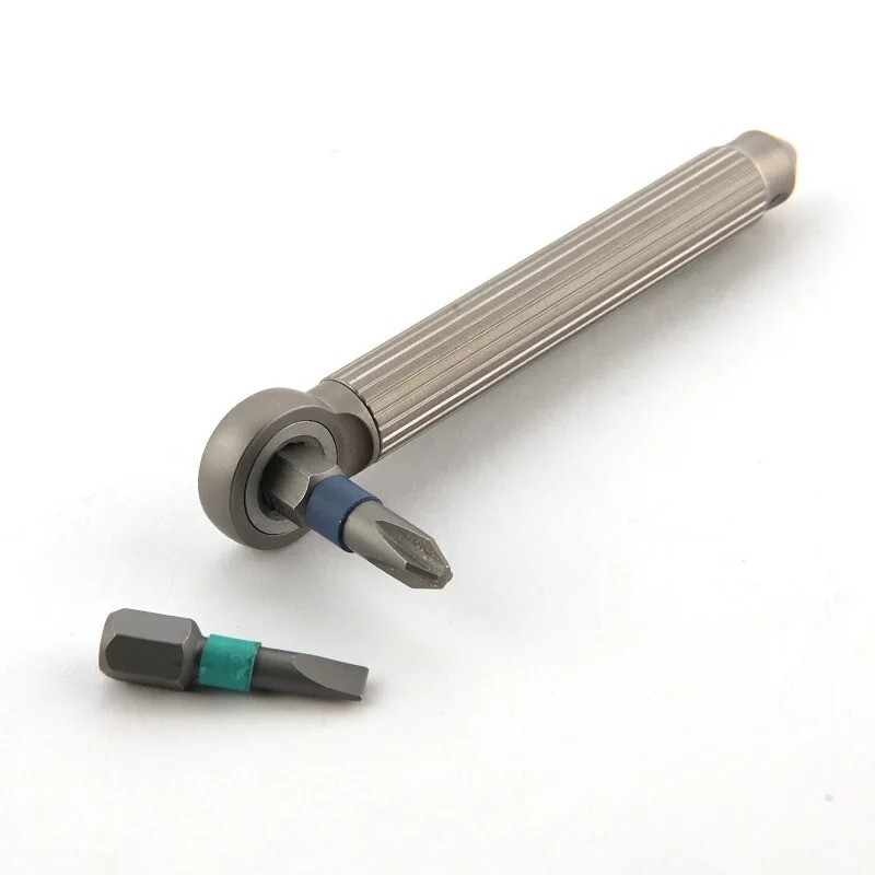Titanium Alloy or Brass Ratcheting Right angle Screwdriver EDC Tool Keychain