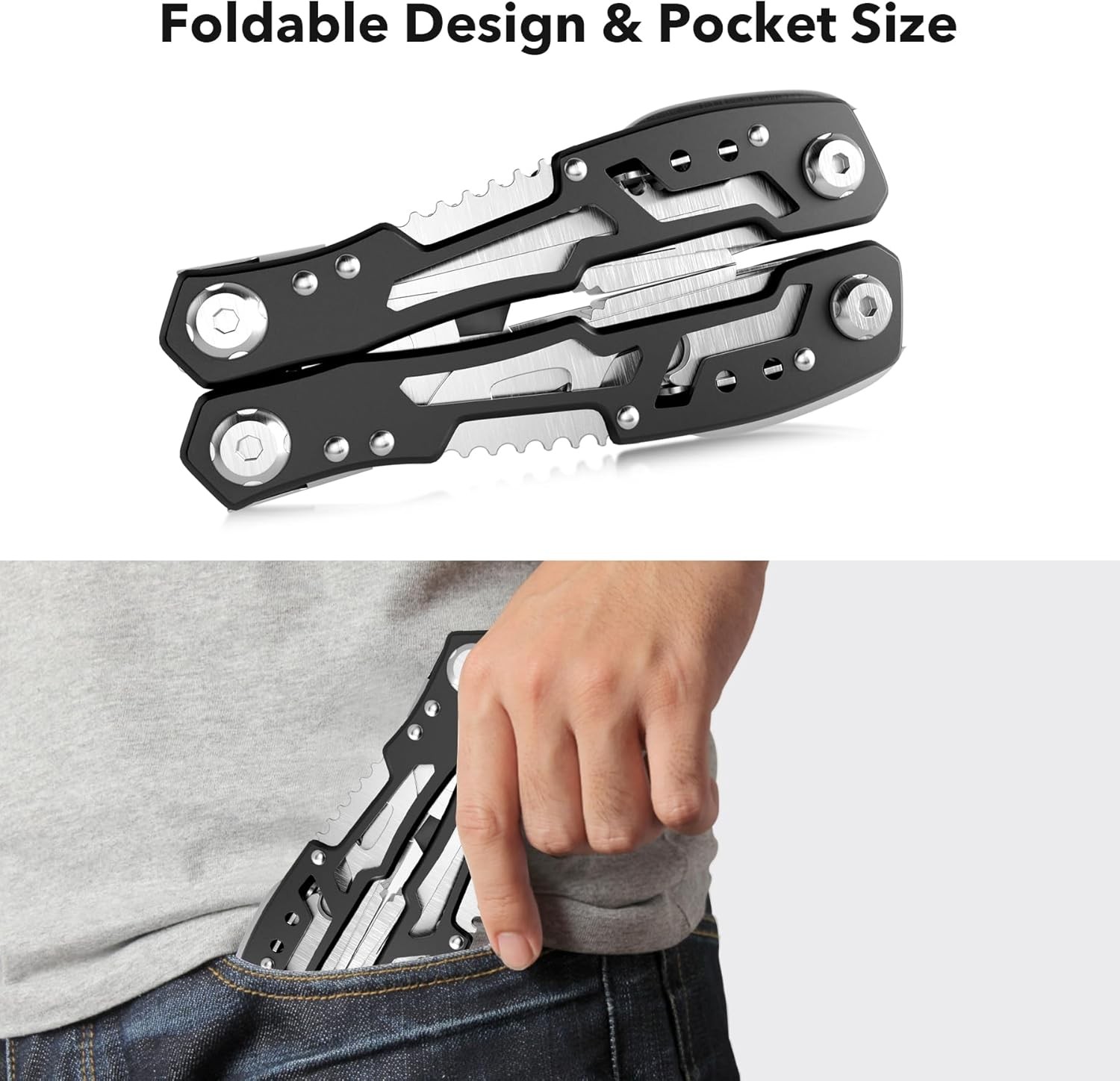 14-in-1 Stainless Steel Multitool with Safety Locking, Pocket Plier Set
