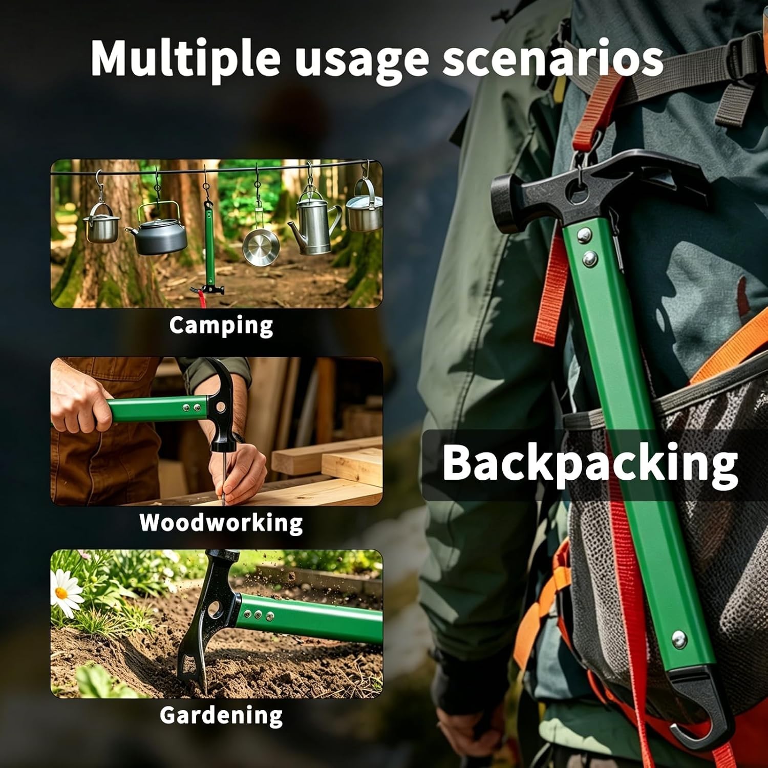 Bright Green Aluminum Camping Hammer – Lightweight & Functional for Outdoors