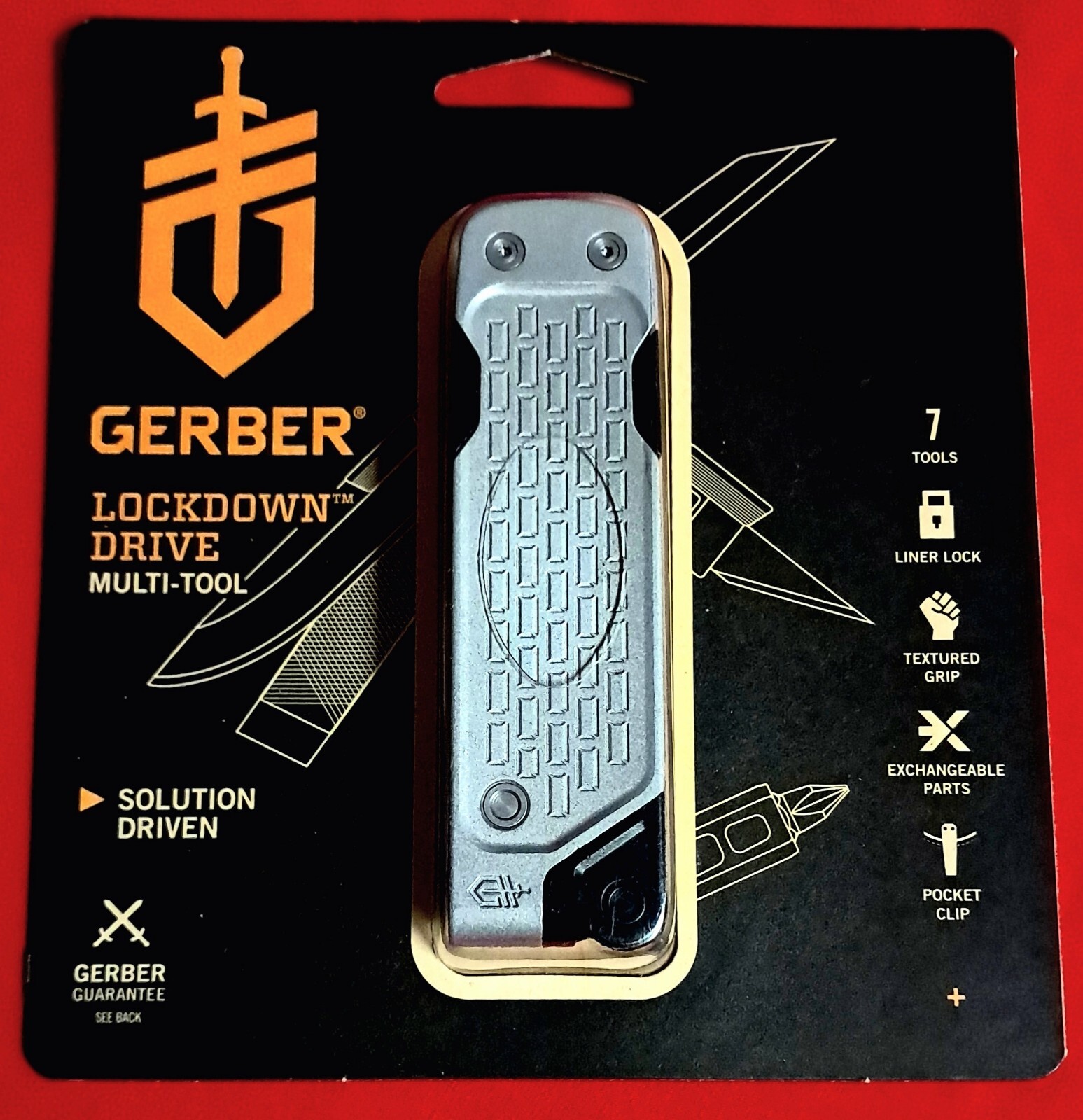 GERBER SILVER/BLACK MULTI TOOL IN PACKAGE LOCKDOWN DRIVE