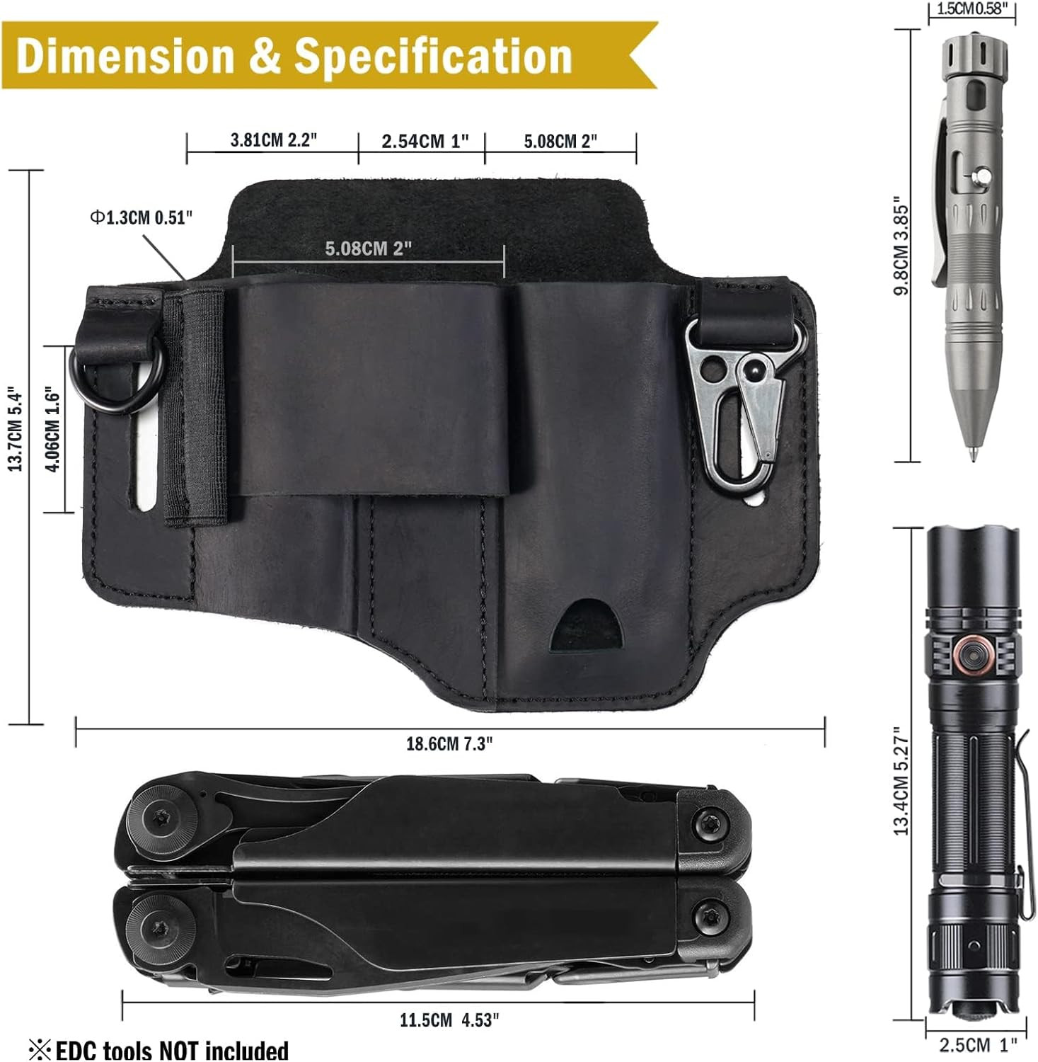 ST1 Leather Multitool Sheath – EDC Belt Organizer for Leatherman Tools, Flashlig
