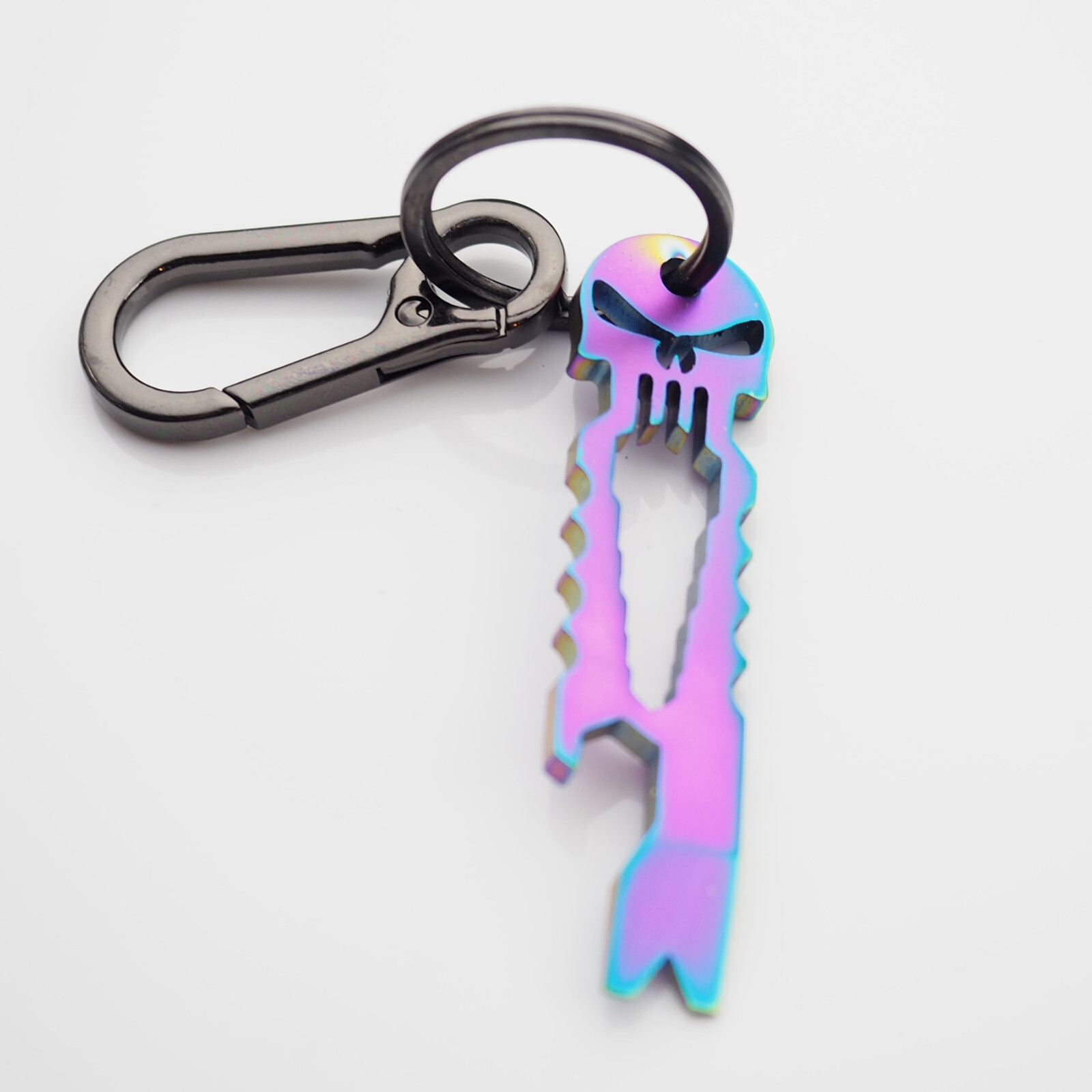 Skull Keychain Crowbar Hex Wrench Carabiner Clip Opener EDC – Neon & Black