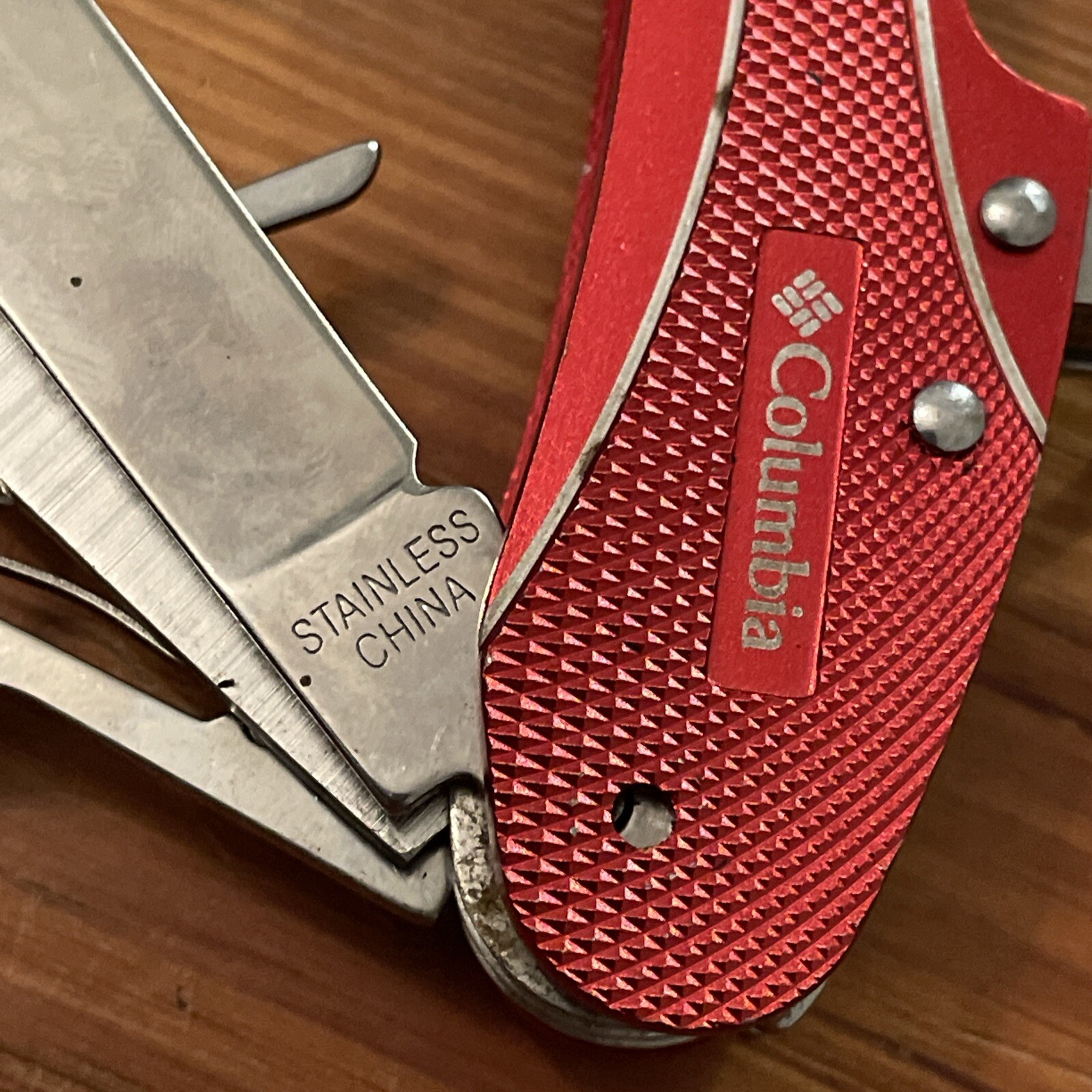 Columbia Red Multifunction Tool Pocket Knife Stainless Camping Hiking Outdoors