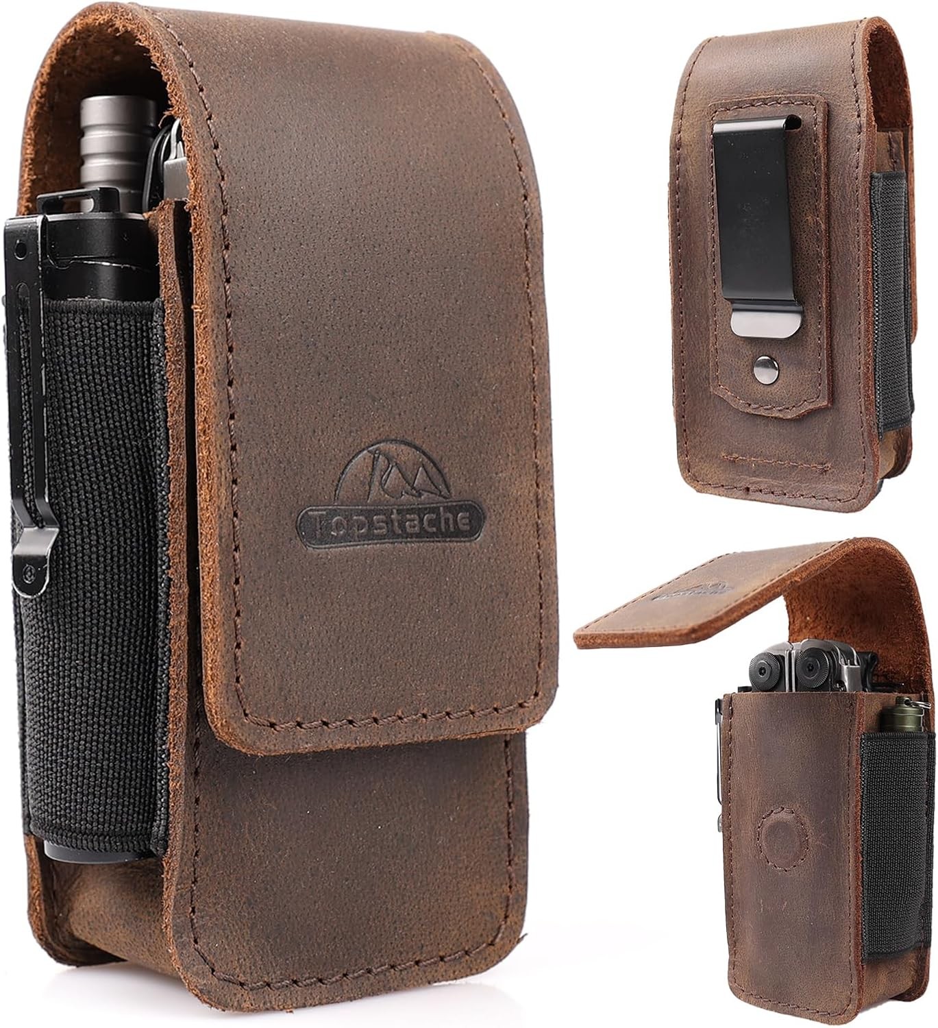 Topstache Multitool Sheath for Men – Belt Leather Multitool Holster – EDC Belt