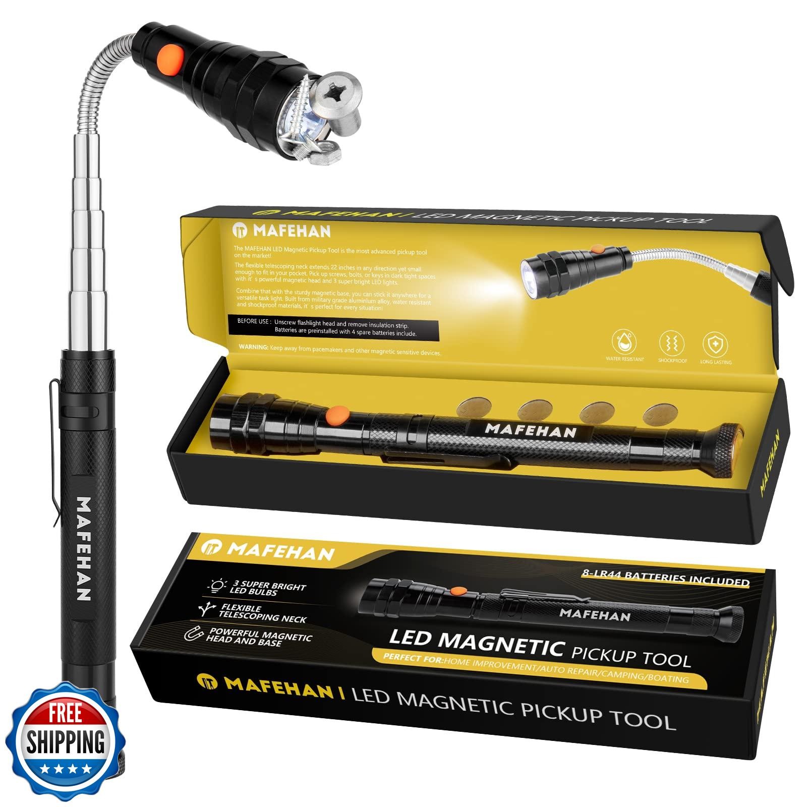 Telescoping Magnetic Pickup Tool with Extendable Flashlight, Uniq