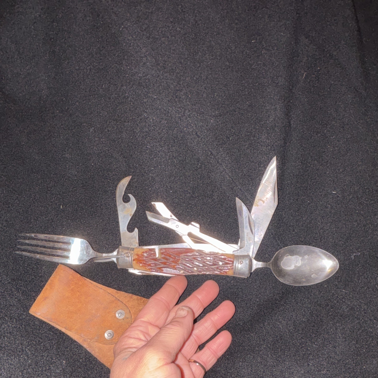 Camping Multi-Tool 6-in-1 Stainless Steel/Wood 3in Straight Blade Foldable