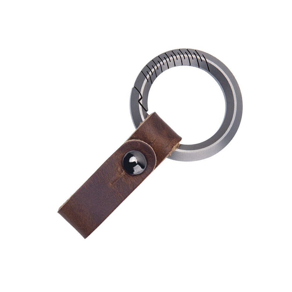 Titanium Alloy＋Cow Leather Keychain Portable Removable Key Ring Pendant EDC Tool