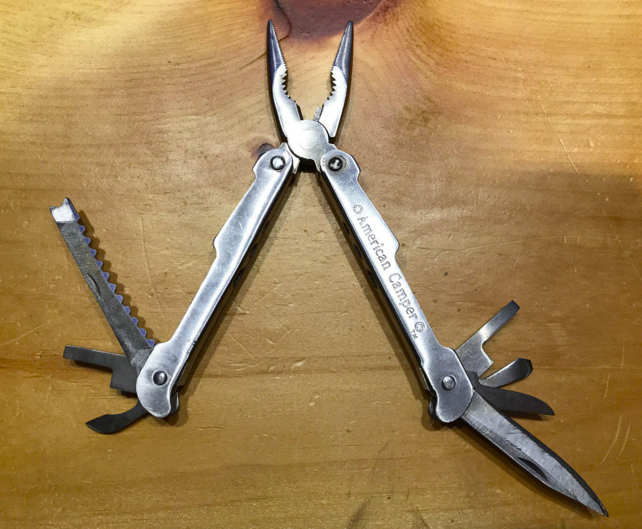 AMERICAN CAMPER BRAND STAINLESS STEEL MULTI TOOL COMBO PLIER W/ LEATHER SHEATH