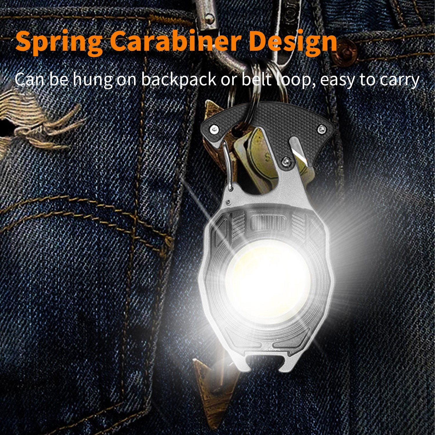 7-in-1 Multi Tool Carabiner Flashlight Emergency Fire Starter Survival Gear