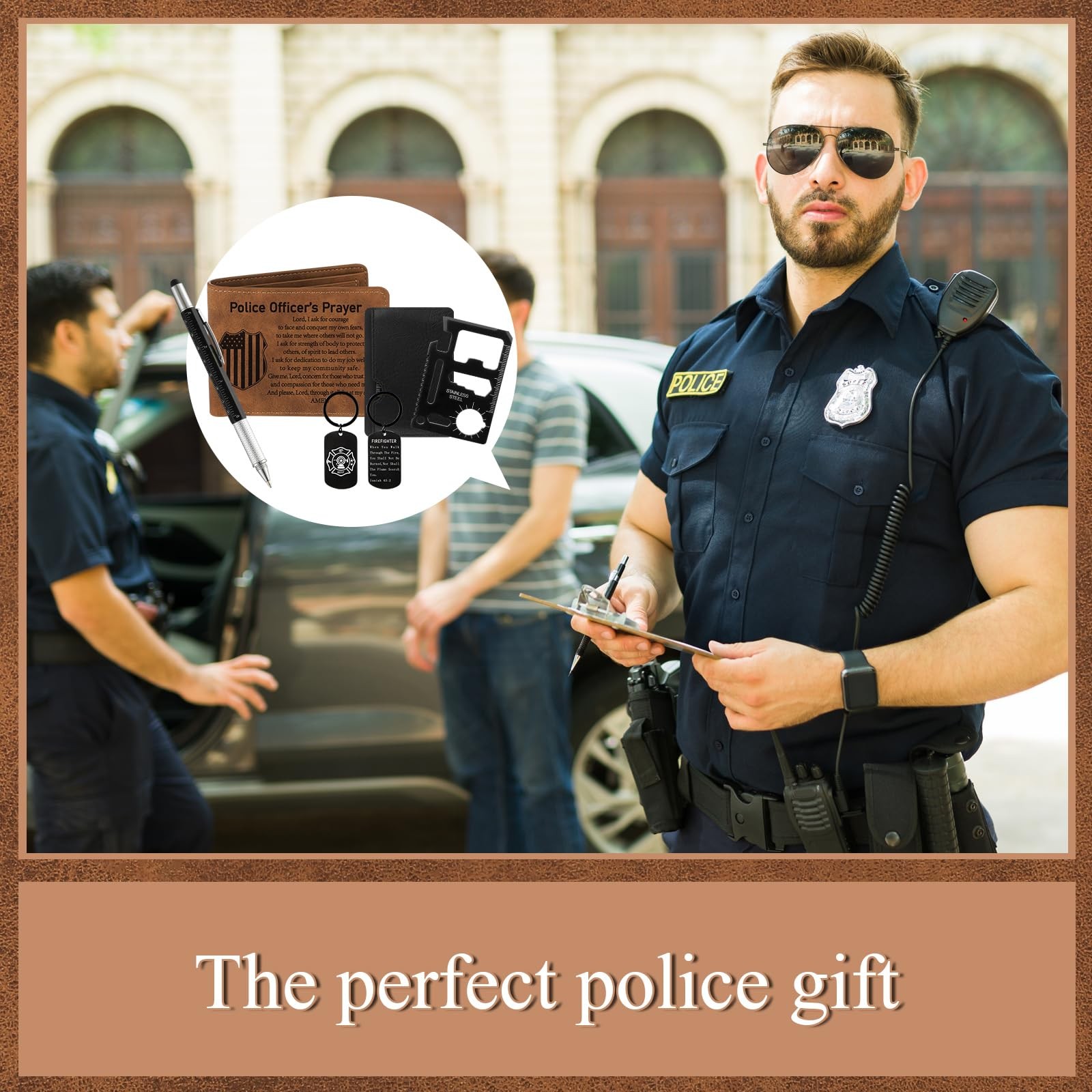 4 Pcs Police Gifts Set for Men with Retro Brown Wallet 6 in 1 Multi Tool Pen …