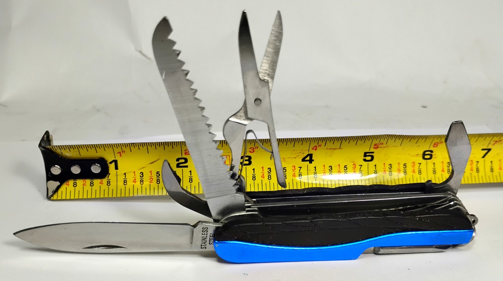 Blue Stainless Steel Multi-Tool Knife, Scissors, Corkscrew, Opener, Screwdriver