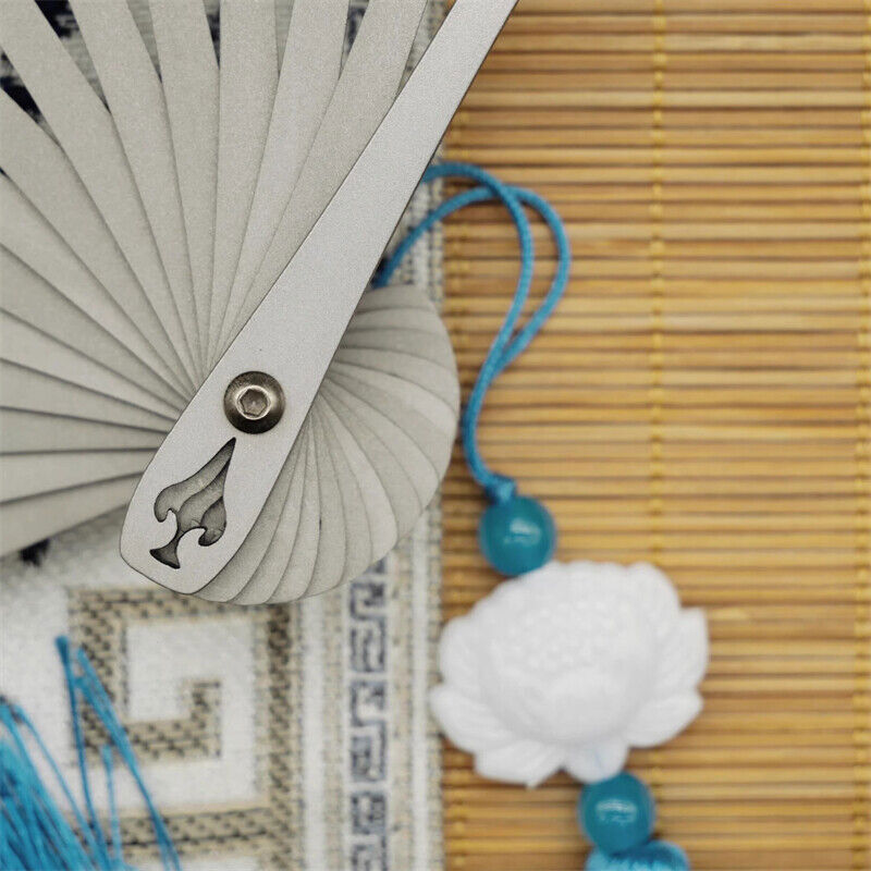 Titanium Alloy Folding Fan Martial Arts Portable Carving Kung Fu Tai Ji 6”