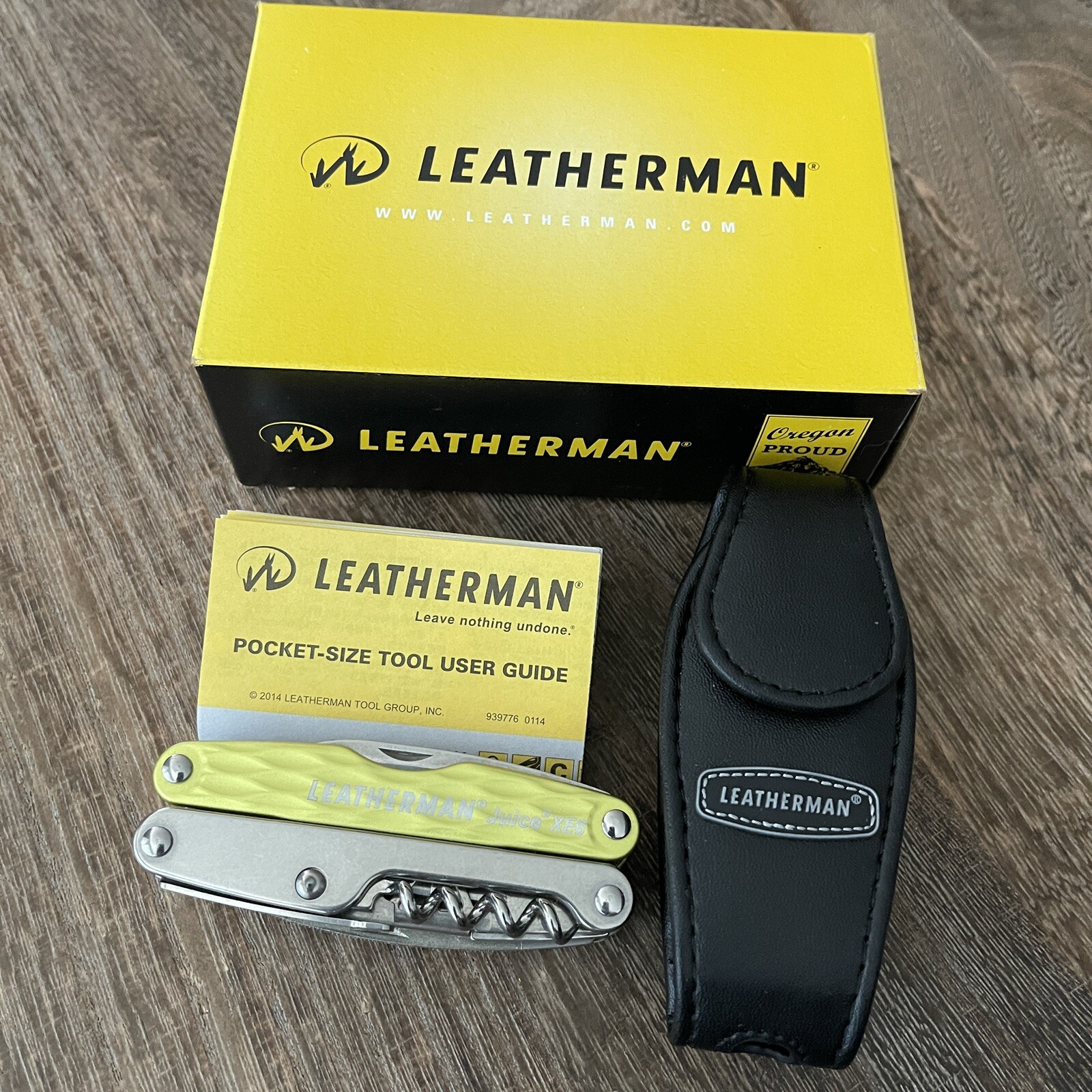 Leatherman Juice XE6 Moss Green Multi Tool w/Leather Sheath Classic design box