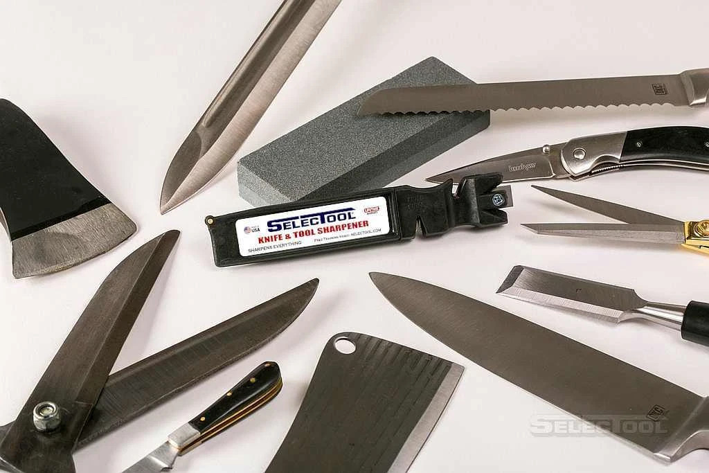 SELECTOOL 4-in-1 Knife & Tool Sharpener Made in USA + FREE Training Knife