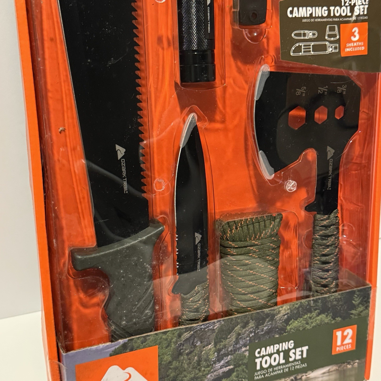 New OZARK TRAIL 12 – Piece Camping Tool Set – Knifes Axe Sheaths Survival