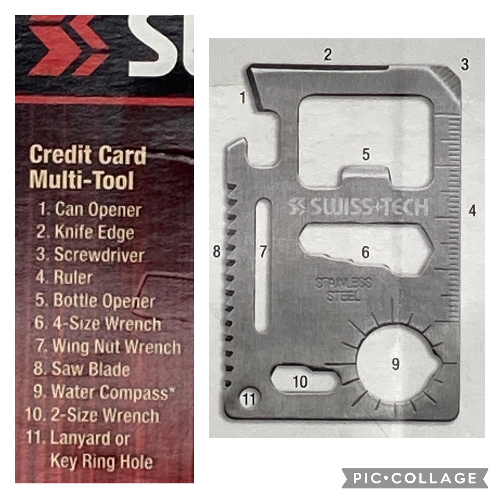 SWISS + TECH Credit Card MULTI TOOL Stainless Steel 11 TOOLS Carry Case Survival