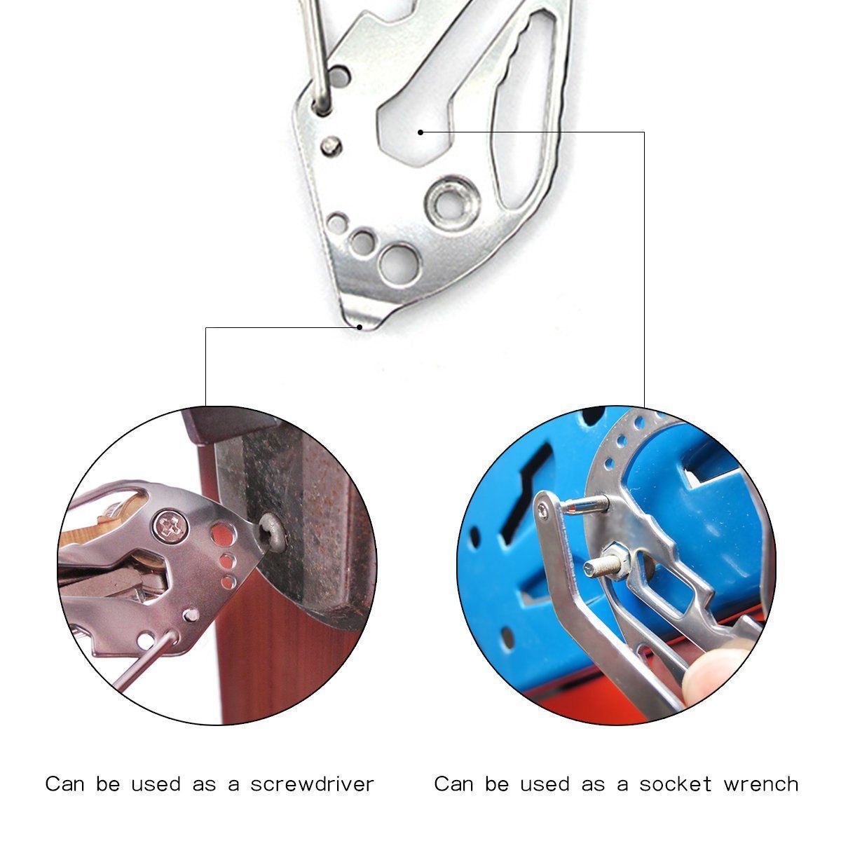 Stainless Multi Tool EDC Pocket Survival Carabiner Screwdriver Keychain Wrench