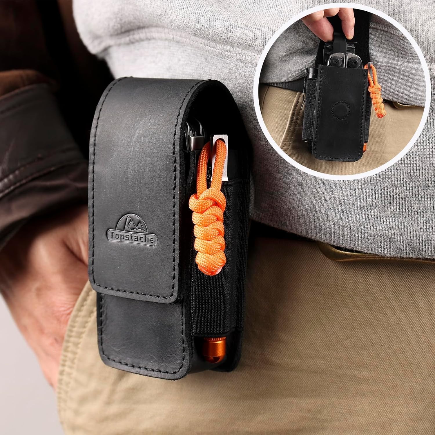 Luxury Leather Multitool Sheath – EDC Belt Organizer with Magnetic Closure