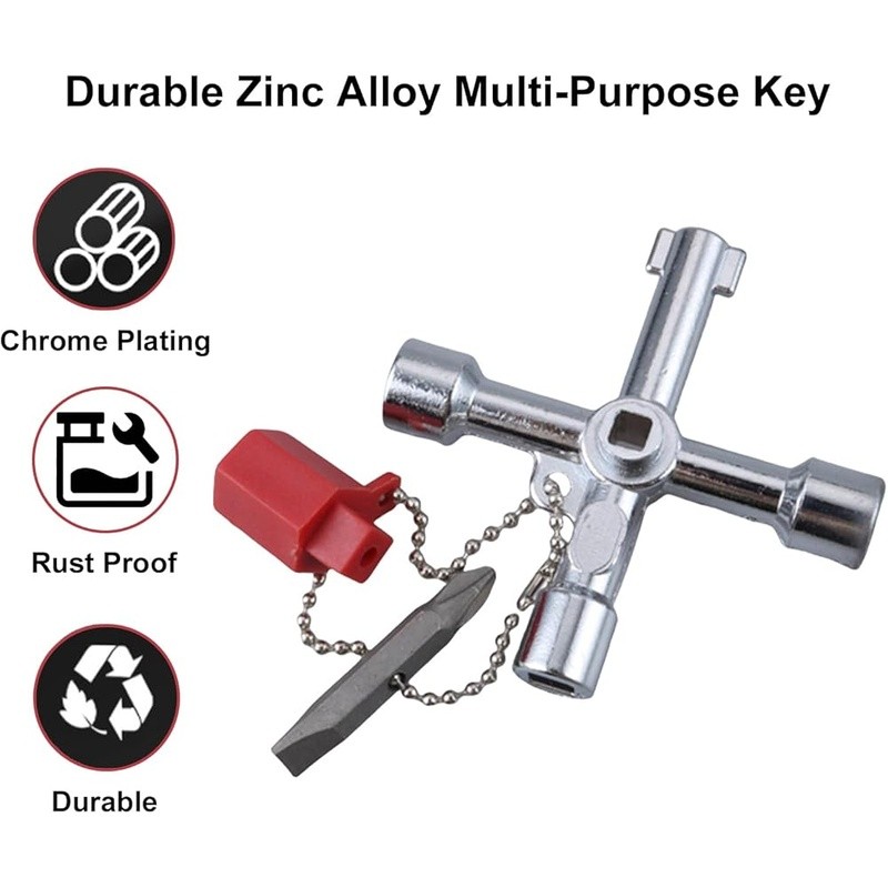 4 Way Sillcock Key Water Control Tool Zinc Alloy Multi-Functional Portable New