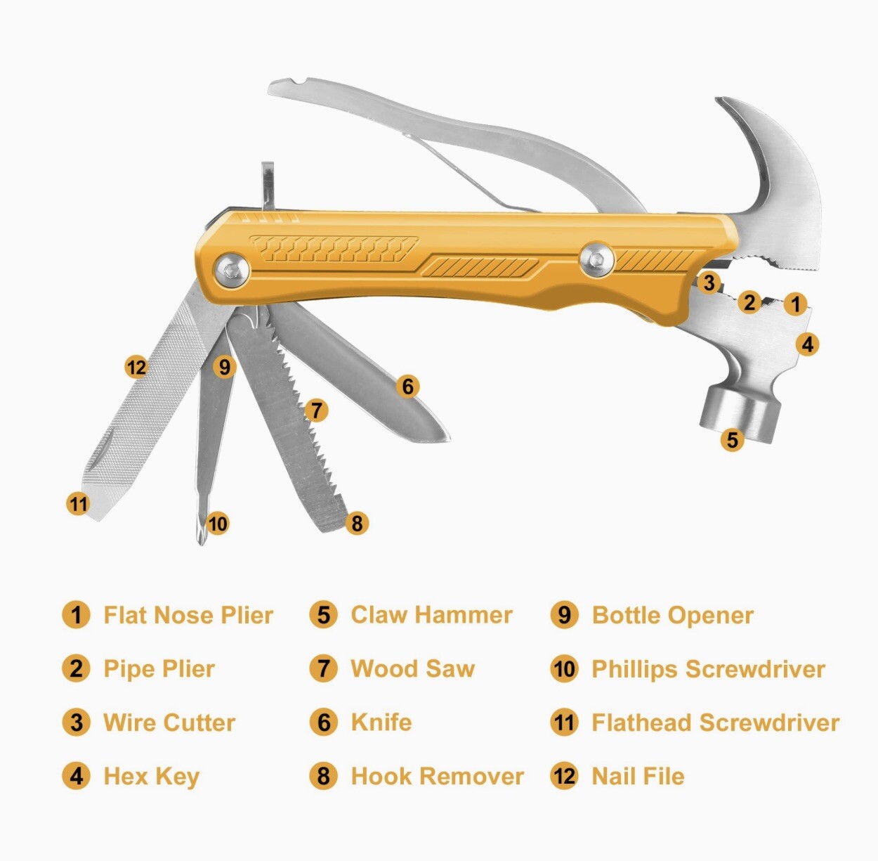 12-in-1 Stainless Steel Hammer Pliers Camping Outdoors Survival Multi Tool Screw
