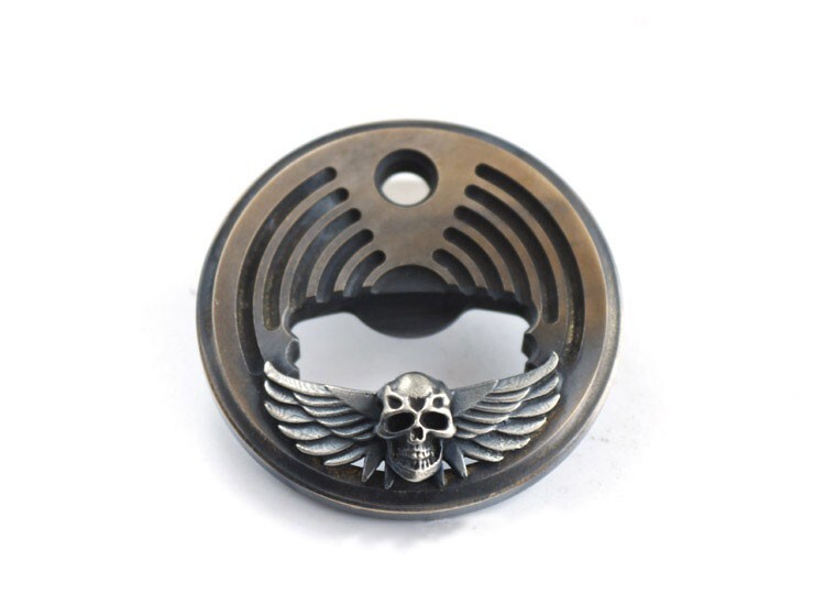 Portable Retro Brass Skull Bottle Opener Necklace Pendant Bead Keychain EDC Tool