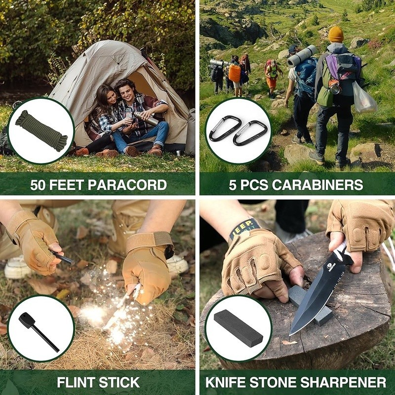 Outdoor Survival Tool Set Camping Axe Machete Hunting Knife Flashlight Kit New