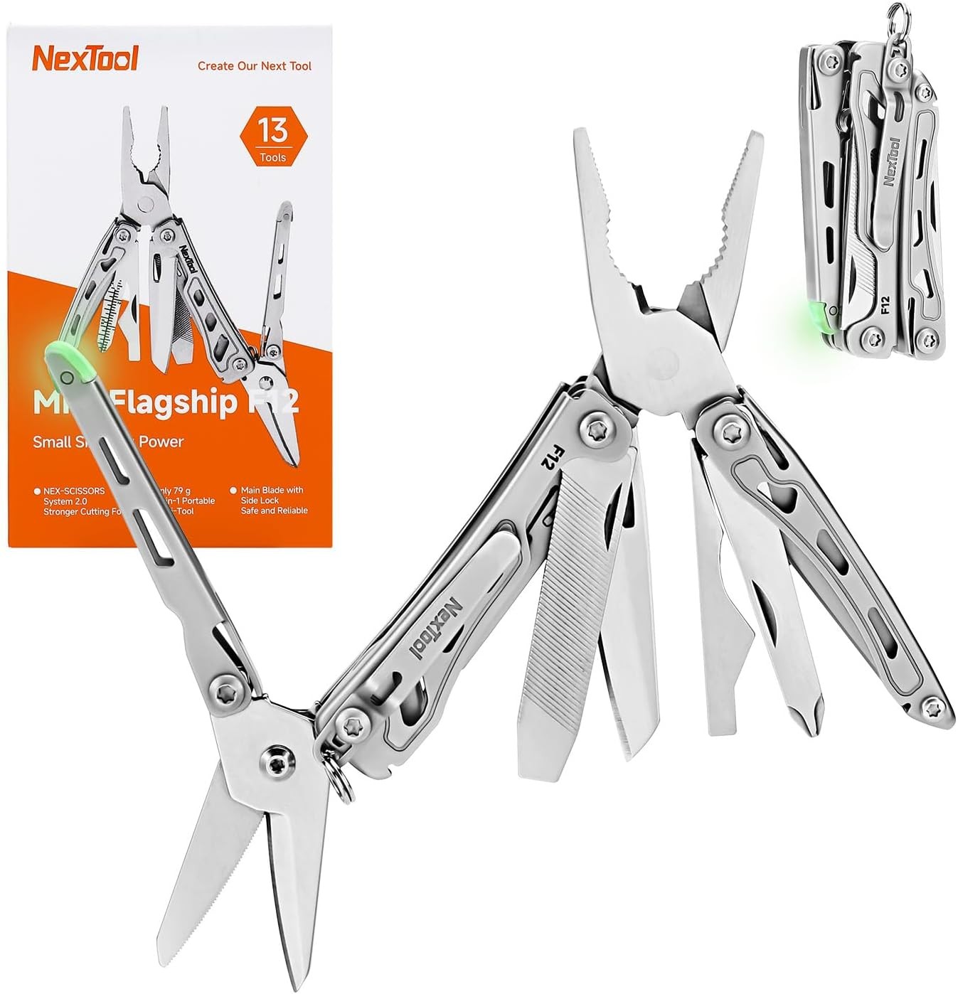 F12 Mini Multitool, 13-in-1 Keychain Multitool with Serrated Scissors, File a…