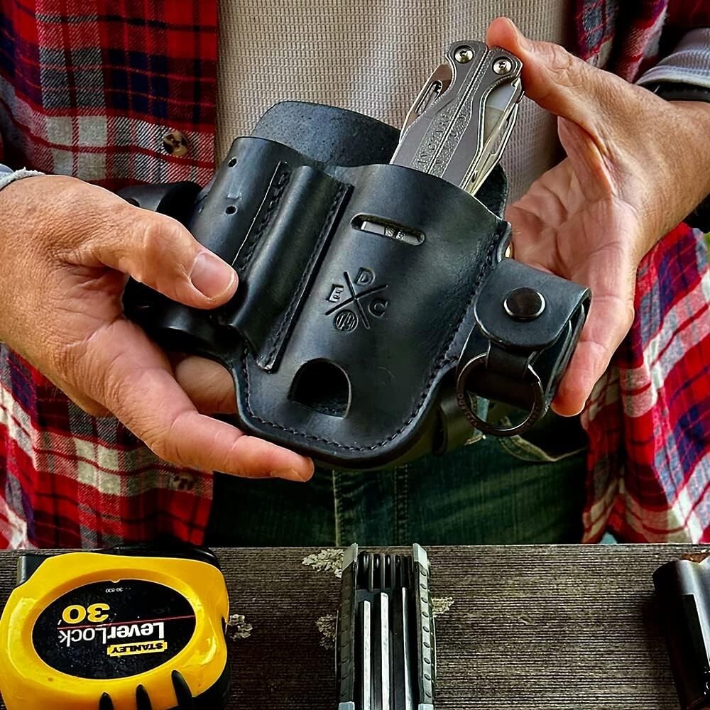 Premium Leather Multitool Sheath with Action Snap for Everyday Carry Essentials
