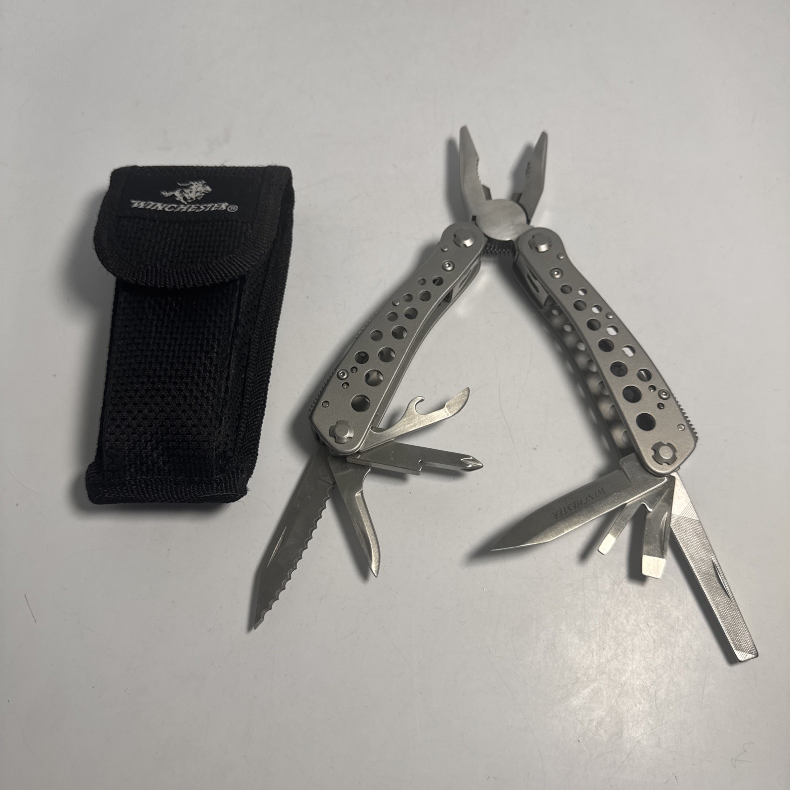 Winchester RARE Stainless Steel Multi-Tool Pocket Knife 9 N 1 + Sheath HTF Mint